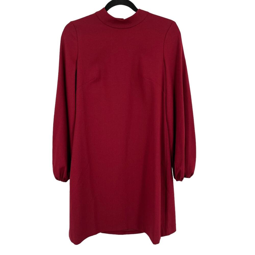 Eliza J dress Mock neck balloon sleeve crepe shift burgundy size 6